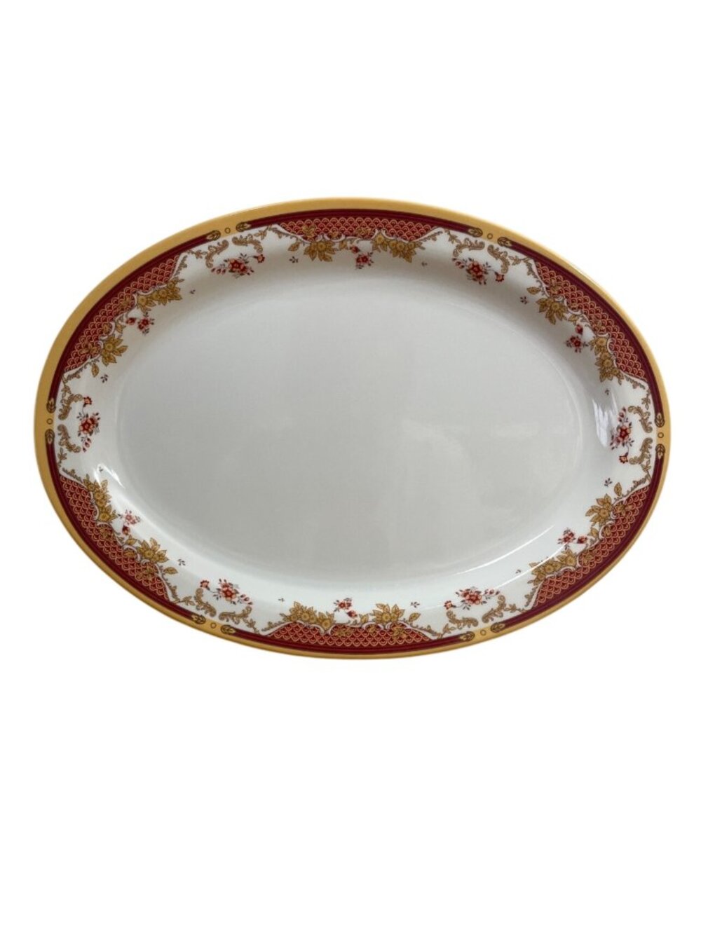 Melamine Oval Serving Platter With Red Gold Floral Design 12 In Guatemala Elegan